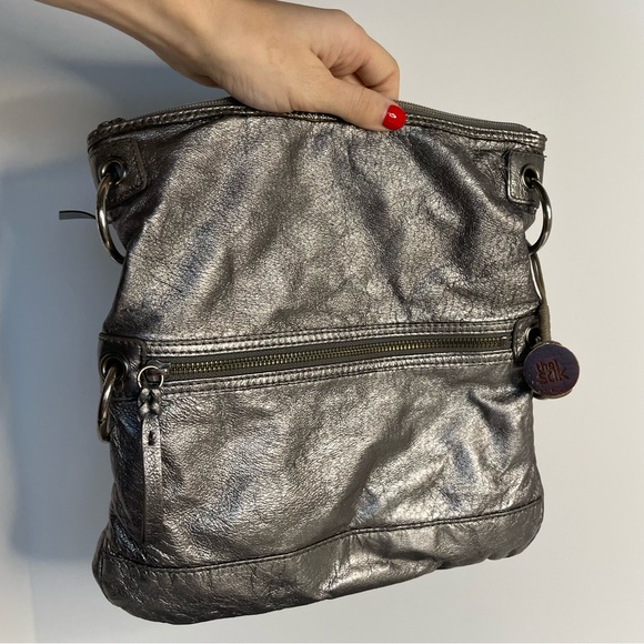 The Sak Metallic Grey Leather Crossbody Purse Bag - Picture 2 of 14